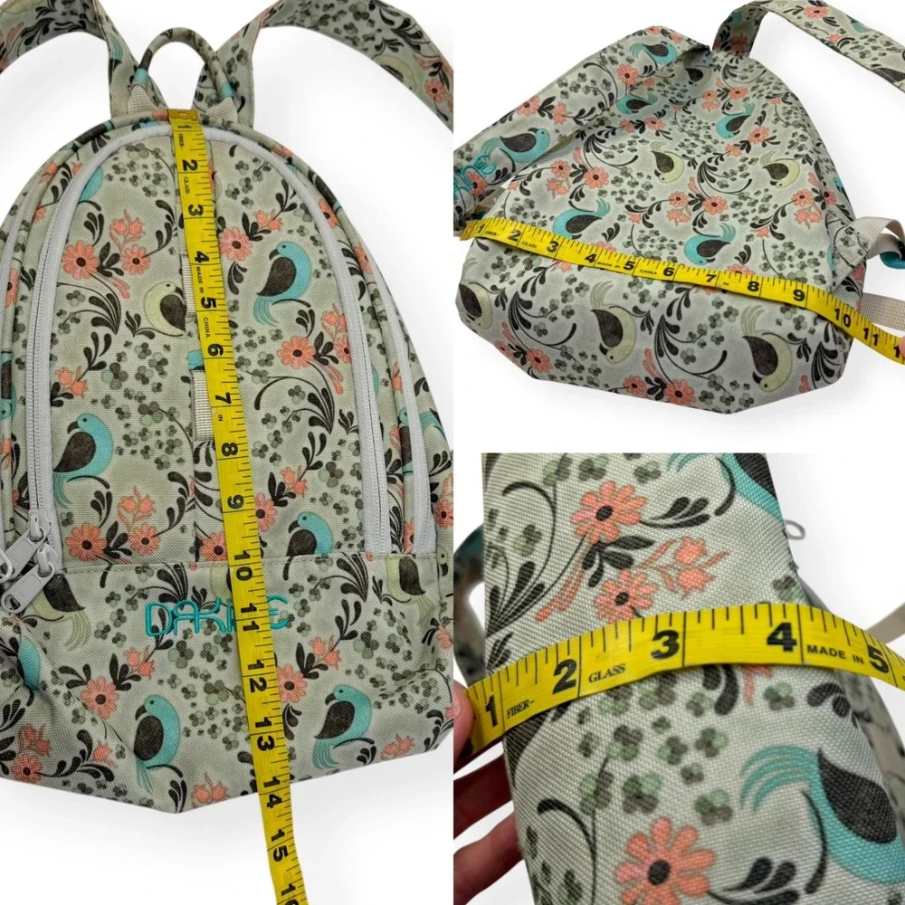 Dakine Cosmo 6.5L Mini Backpack Green Bird Floral Print Travel Bag Embroidered